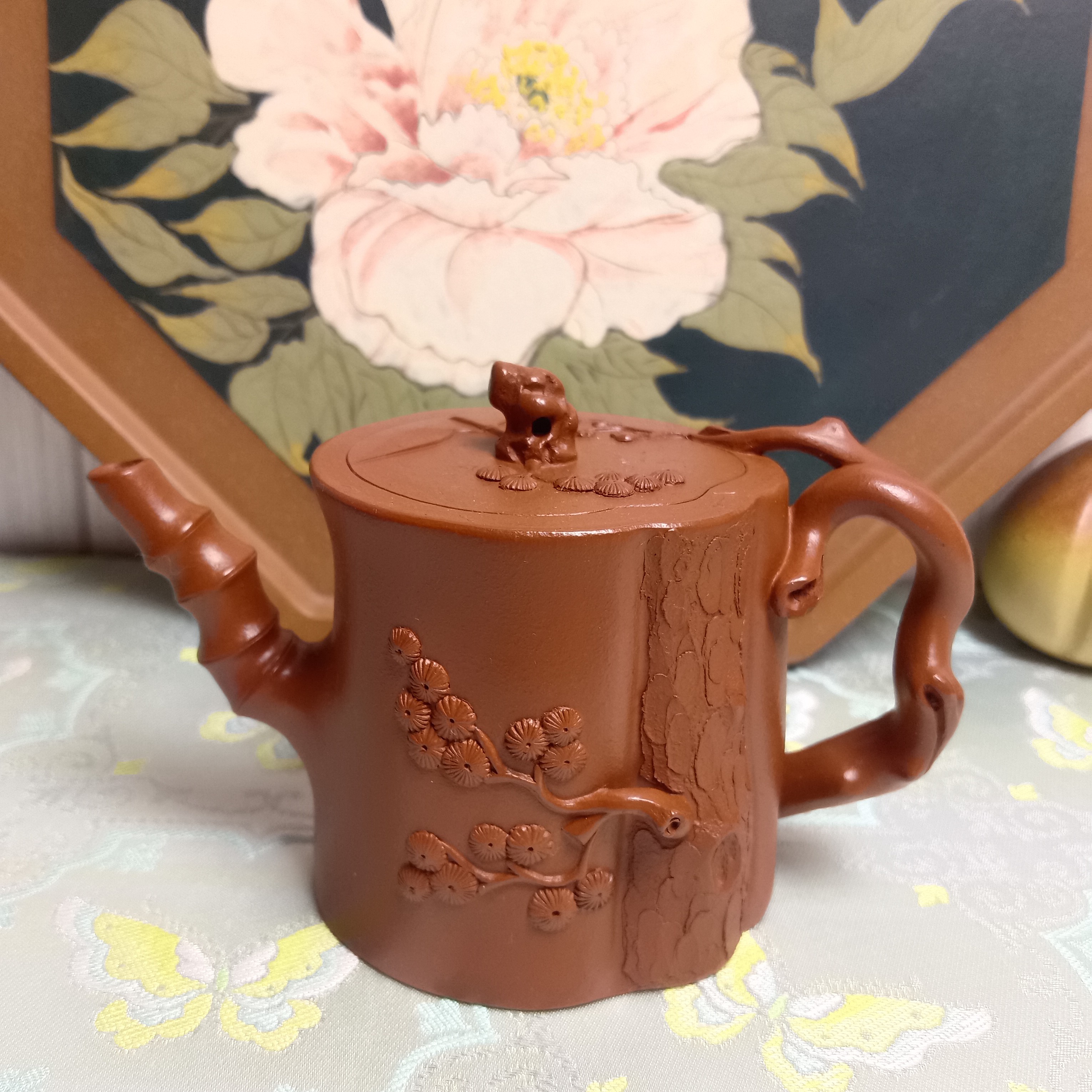【锦一茶器】160cc朱泥松桩壶 工艺美术全手工紫砂壶精美红泥