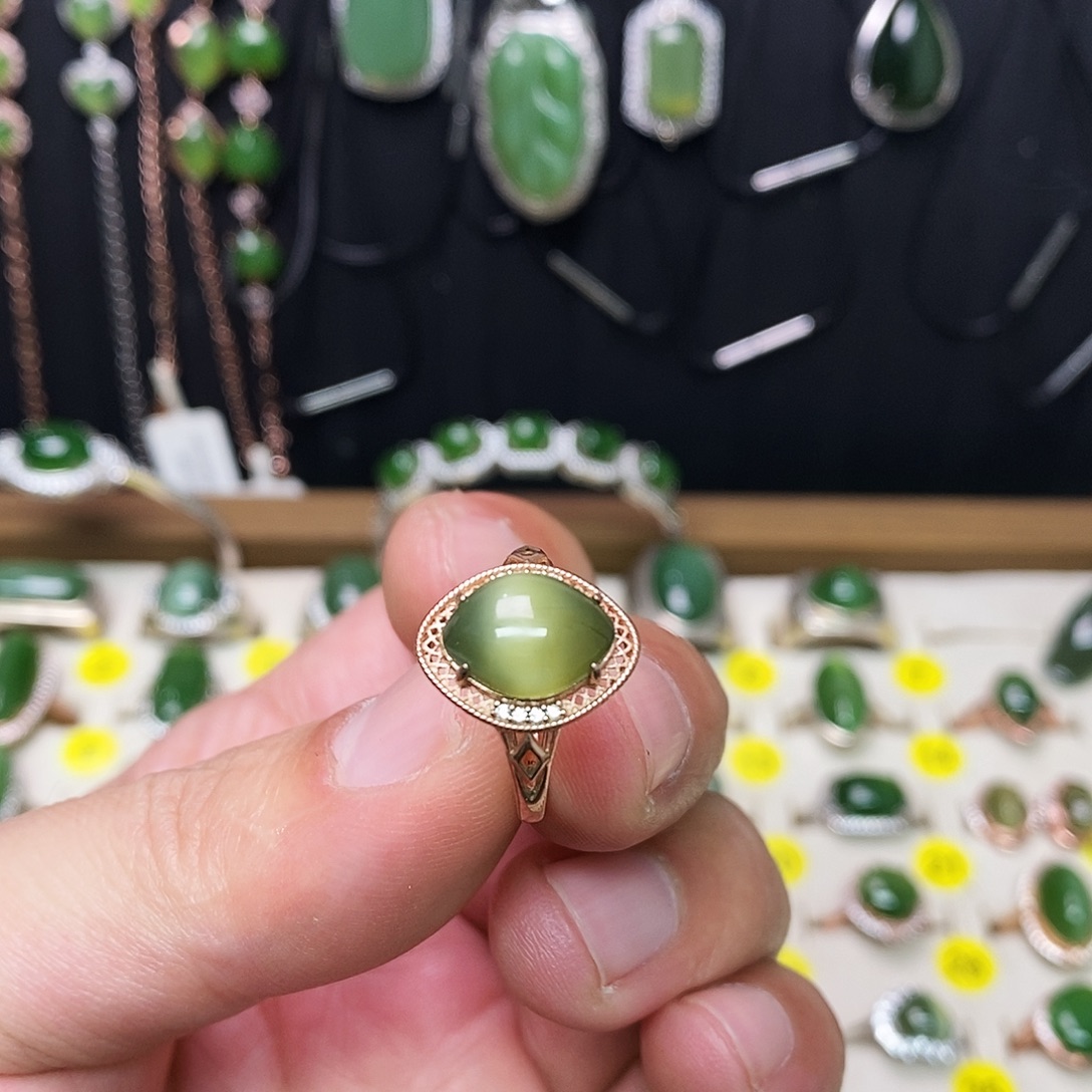 和田玉（碧玉）银S925镶嵌戒指