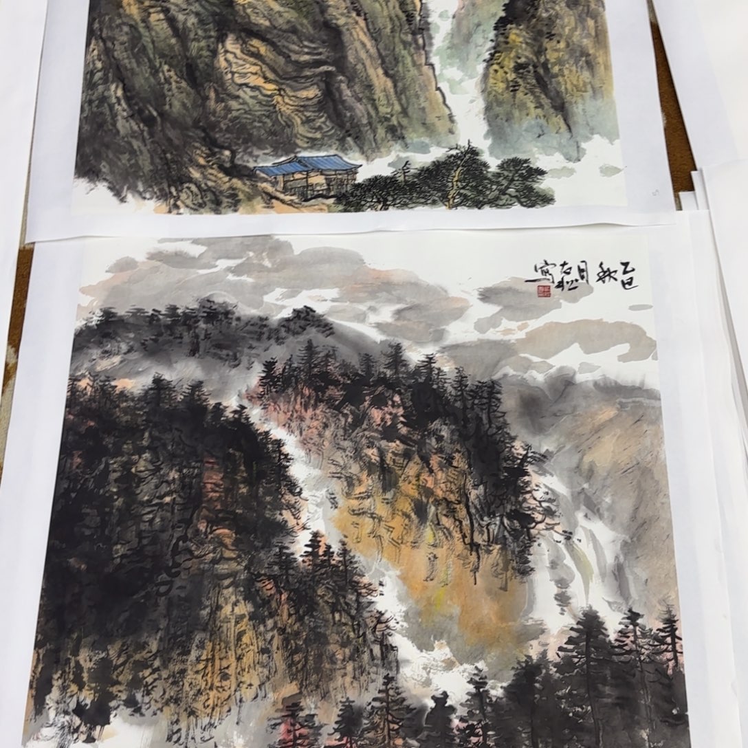 固***廊国画魏友松四尺斗方艺两张