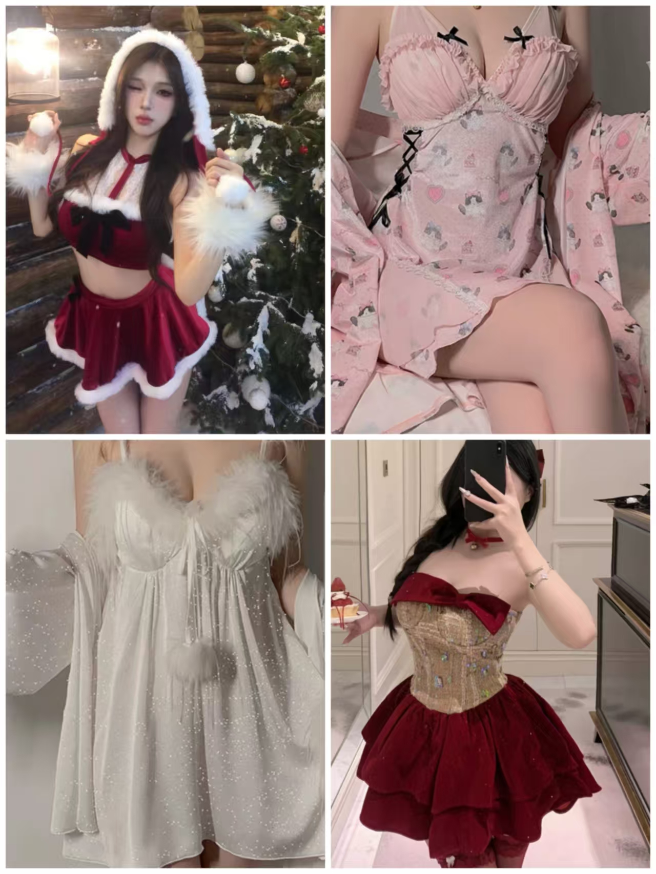 2025年新款波点花苞裙高弹力连衣裙睡裙性感睡衣