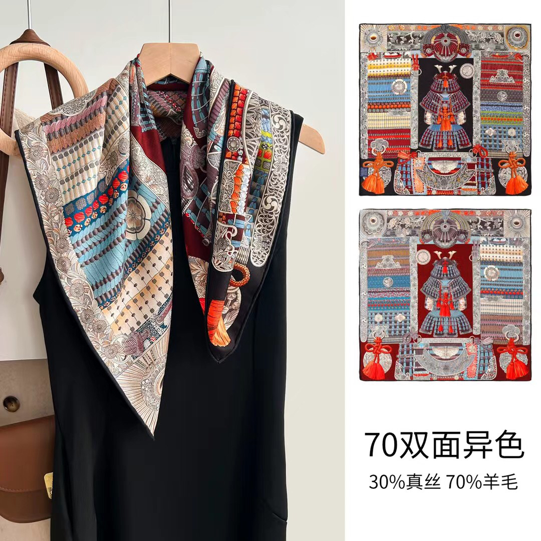 30%真丝➕70%羊毛手工精卷边丝毛方巾围巾62*62cm