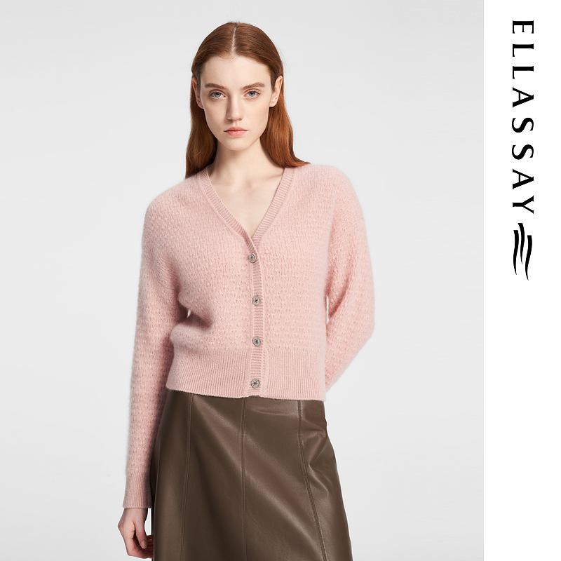 ELLASSAY歌力思秋冬新款气质简约V领单排扣针织衫女EWE354M08400
