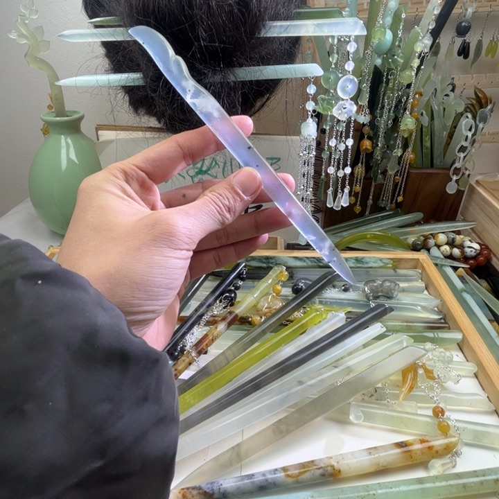 蛇纹石玉发饰未镶嵌长度17.4