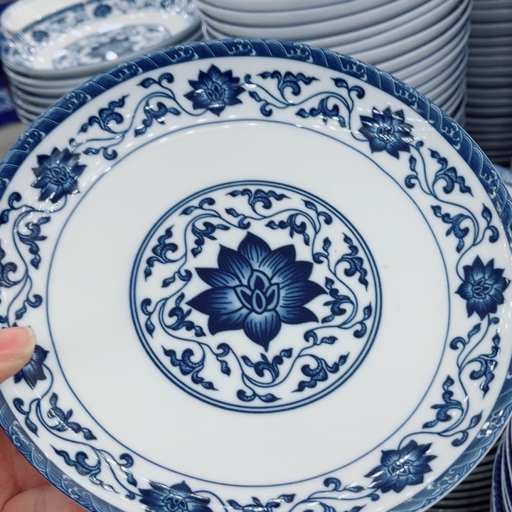 青花玲珑8寸窝盘仿古画片