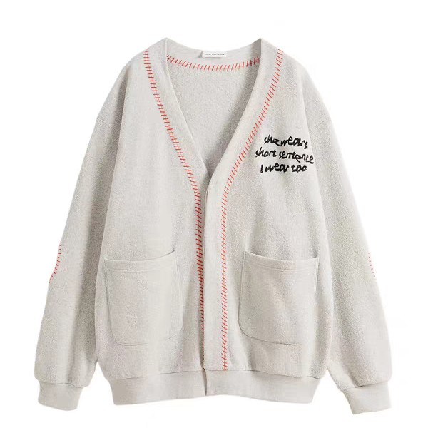 [新品]Short Sentence短句25早秋手工饰线slogan开衫