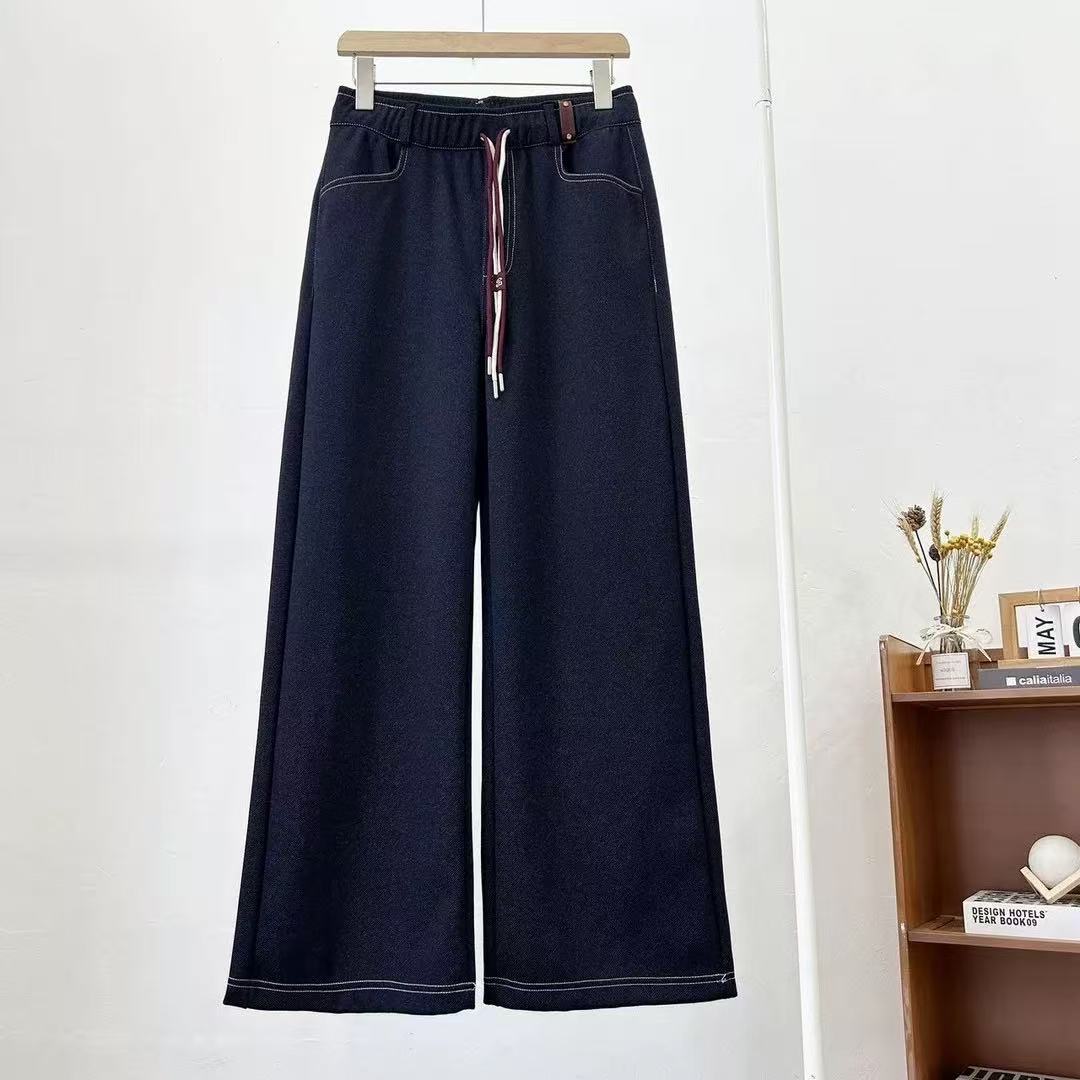 2655直筒裤女秋季牛仔裤加绒直筒裤女裤子宽松松紧腰