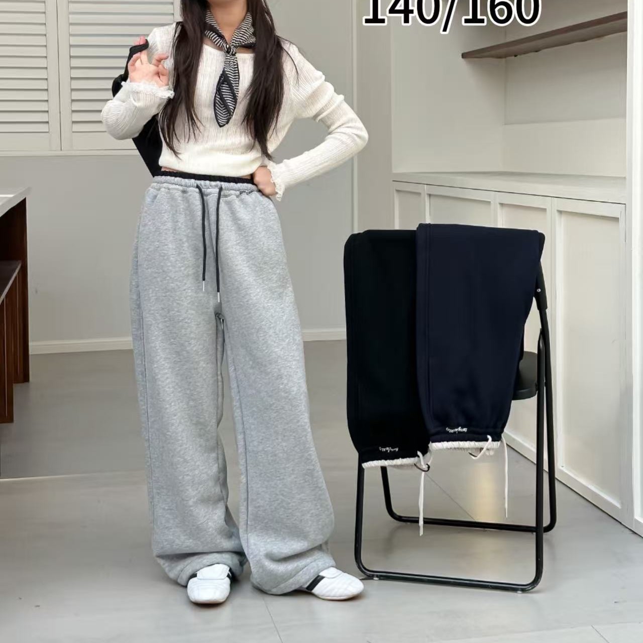 一体绒140-160码男女童直筒阔腿卫裤-25636