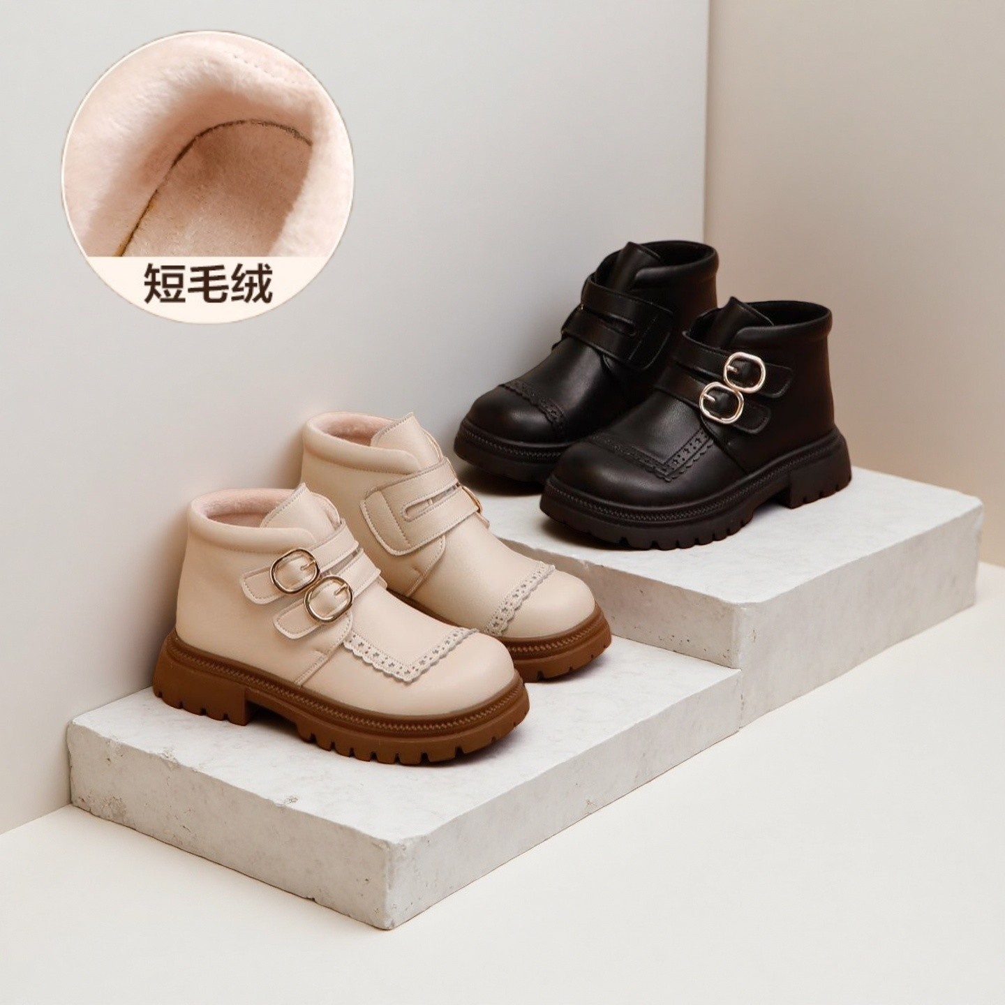 446596女童靴子儿童真皮英伦短靴新款冬季小女孩加绒软底宝宝