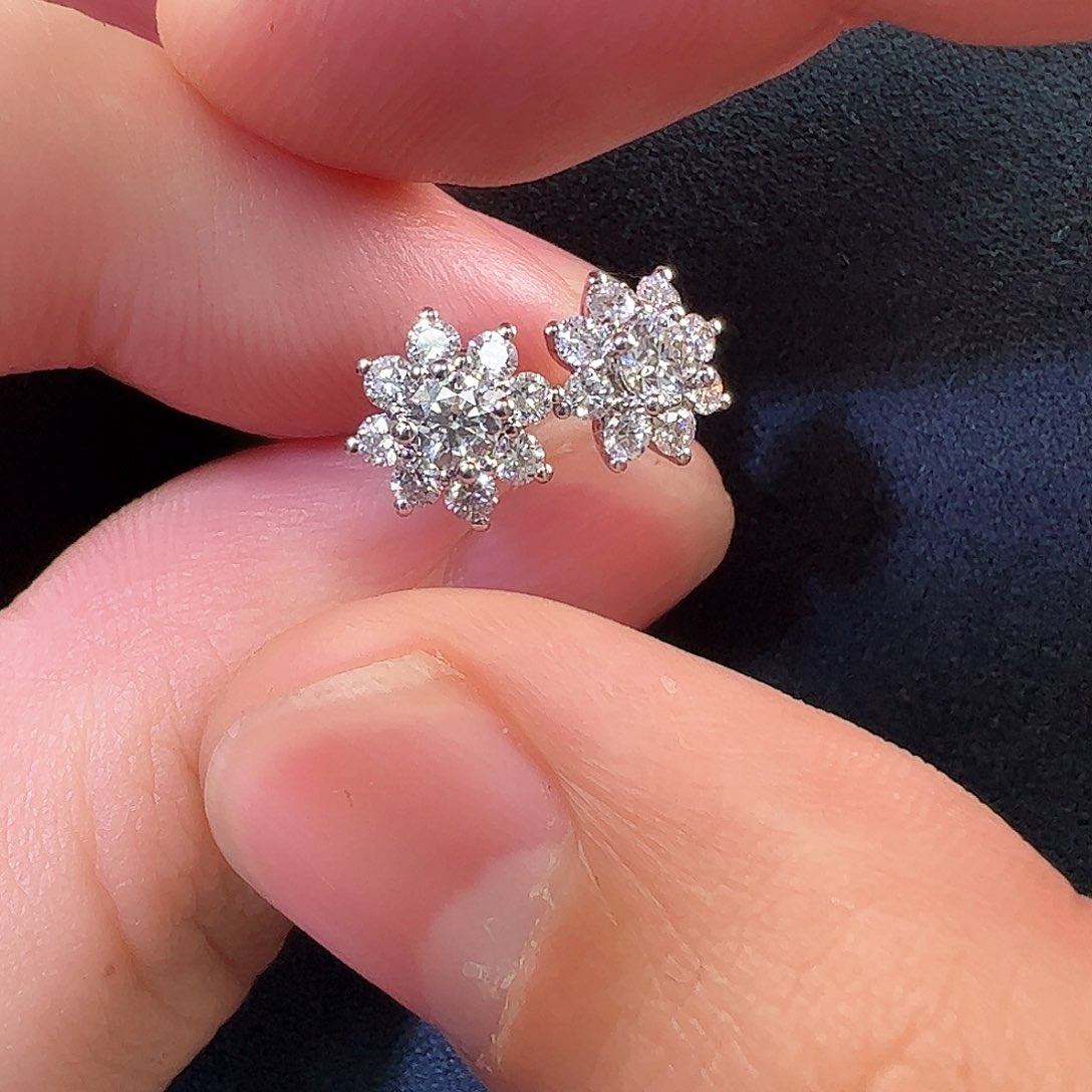 钻石耳饰18K金镶嵌大号太阳花一对