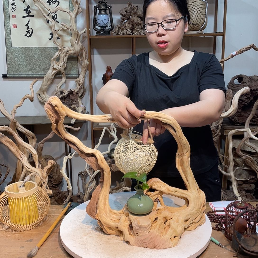 香杉木杜鹃根根艺摆件