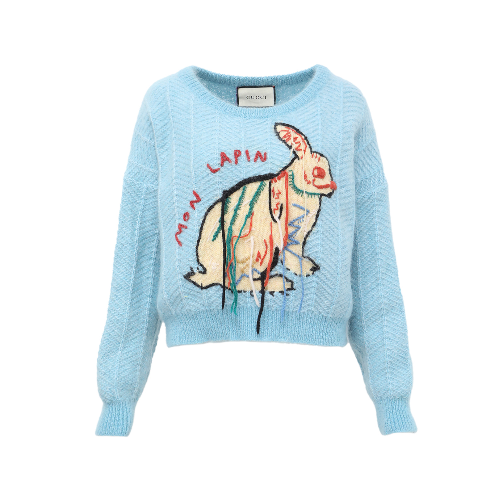 99新 GUCCI/古驰 汤/P254005936/蓝色马海毛 兔子毛衣