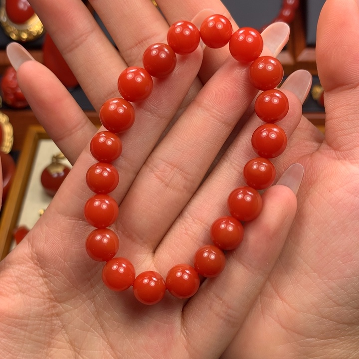 南红玛瑙未镶嵌9+柿子红手串