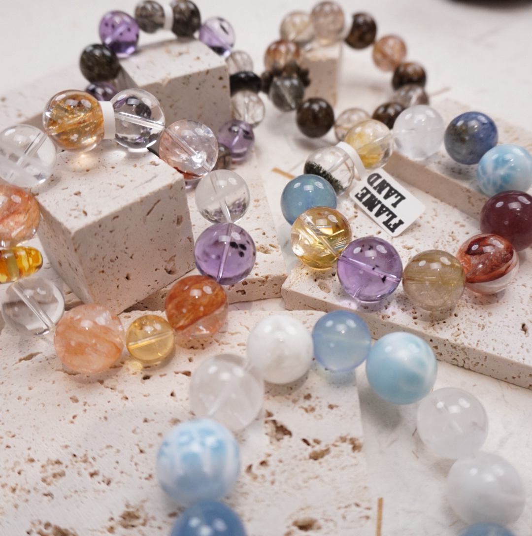 【FLAME LAND】天然水晶原创绿幽灵海蓝宝金发晶海纹石多样性发其一