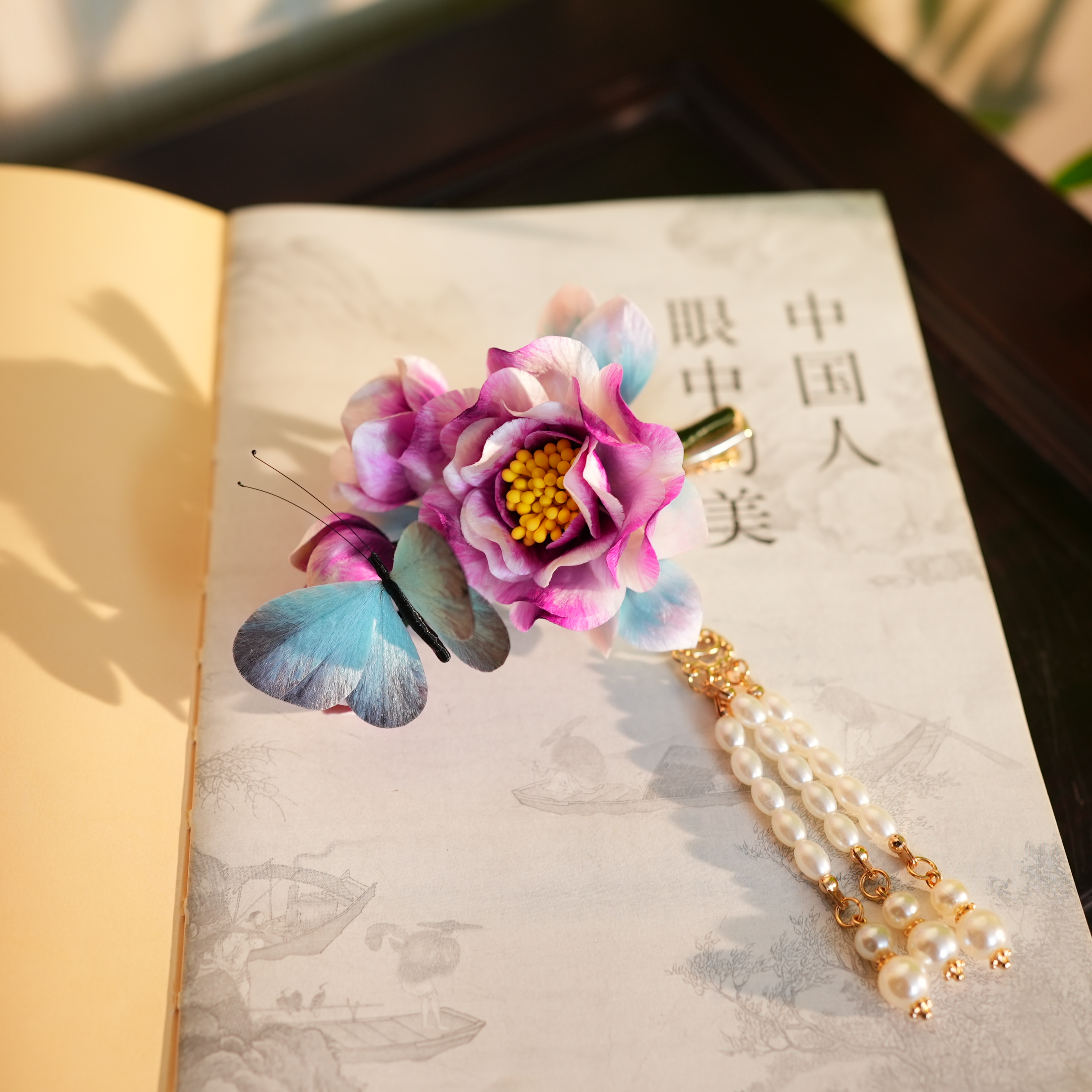 【蝶恋花发夹】紫色 非遗绒花工艺 日常国风仙女百搭礼品