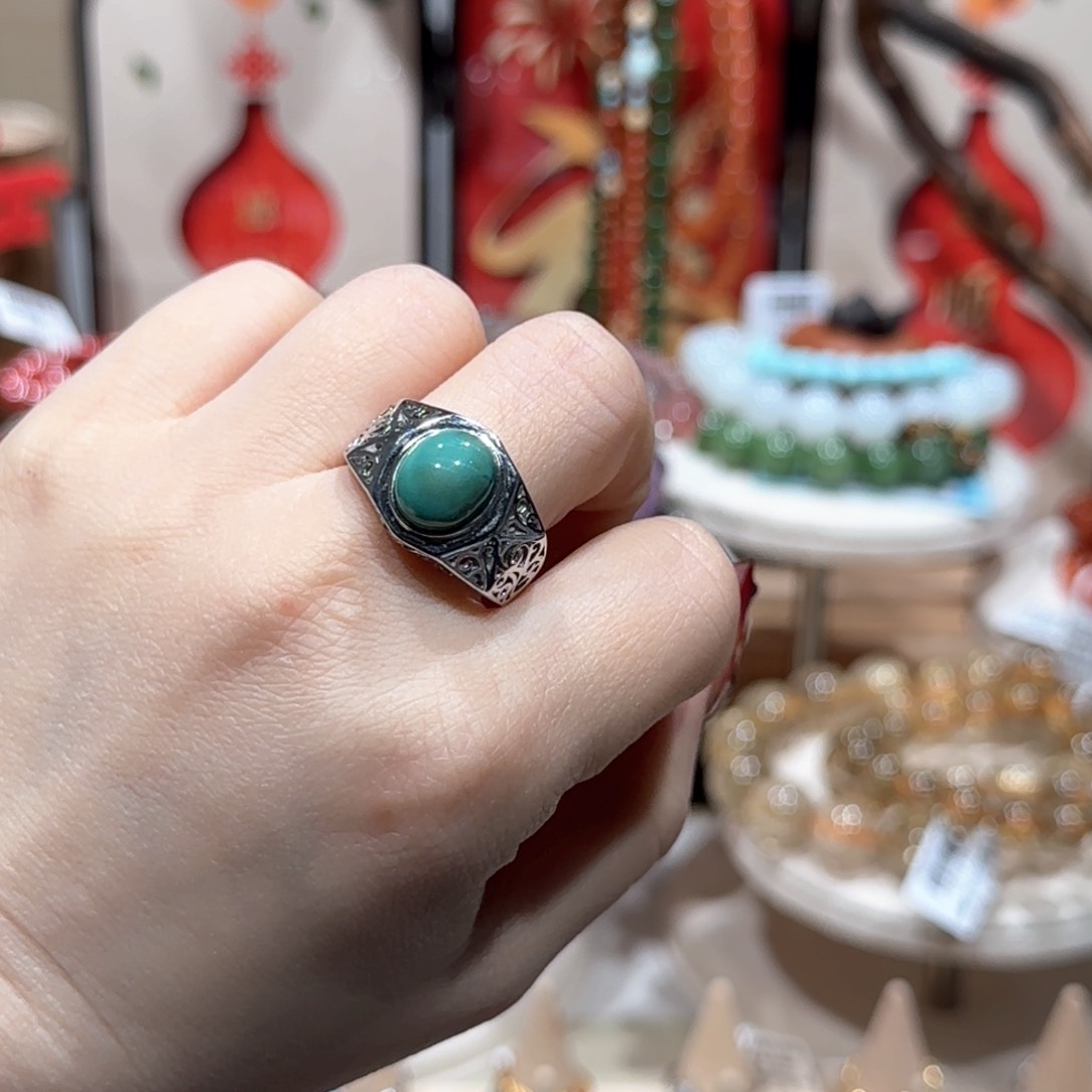 绿松石戒指银S925镶嵌戒指