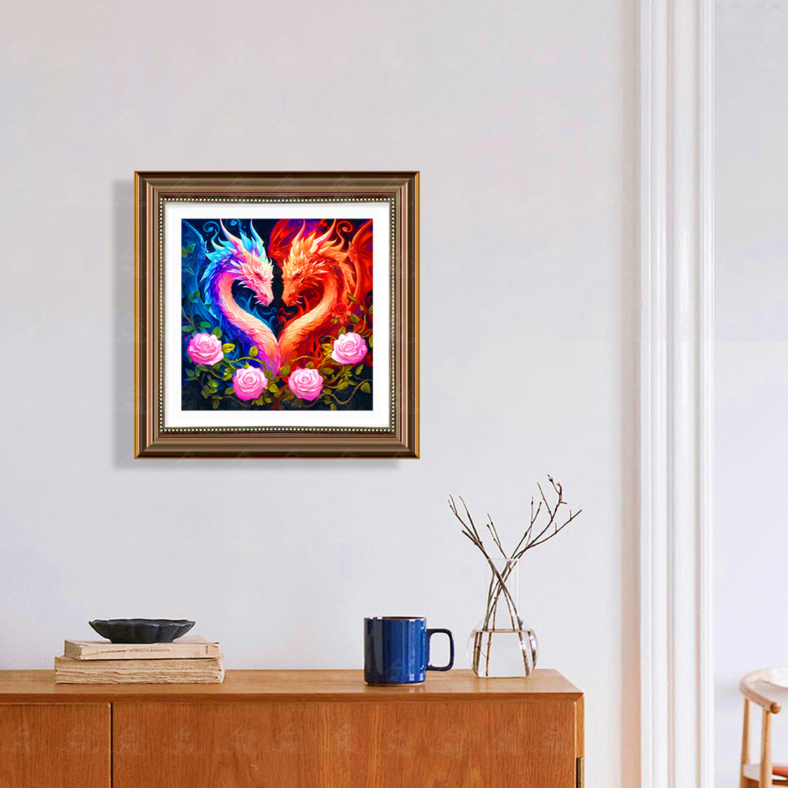 十字绣爱阁同心龙新款现代简约爱情祝福客厅玄关装饰挂画手工线绣