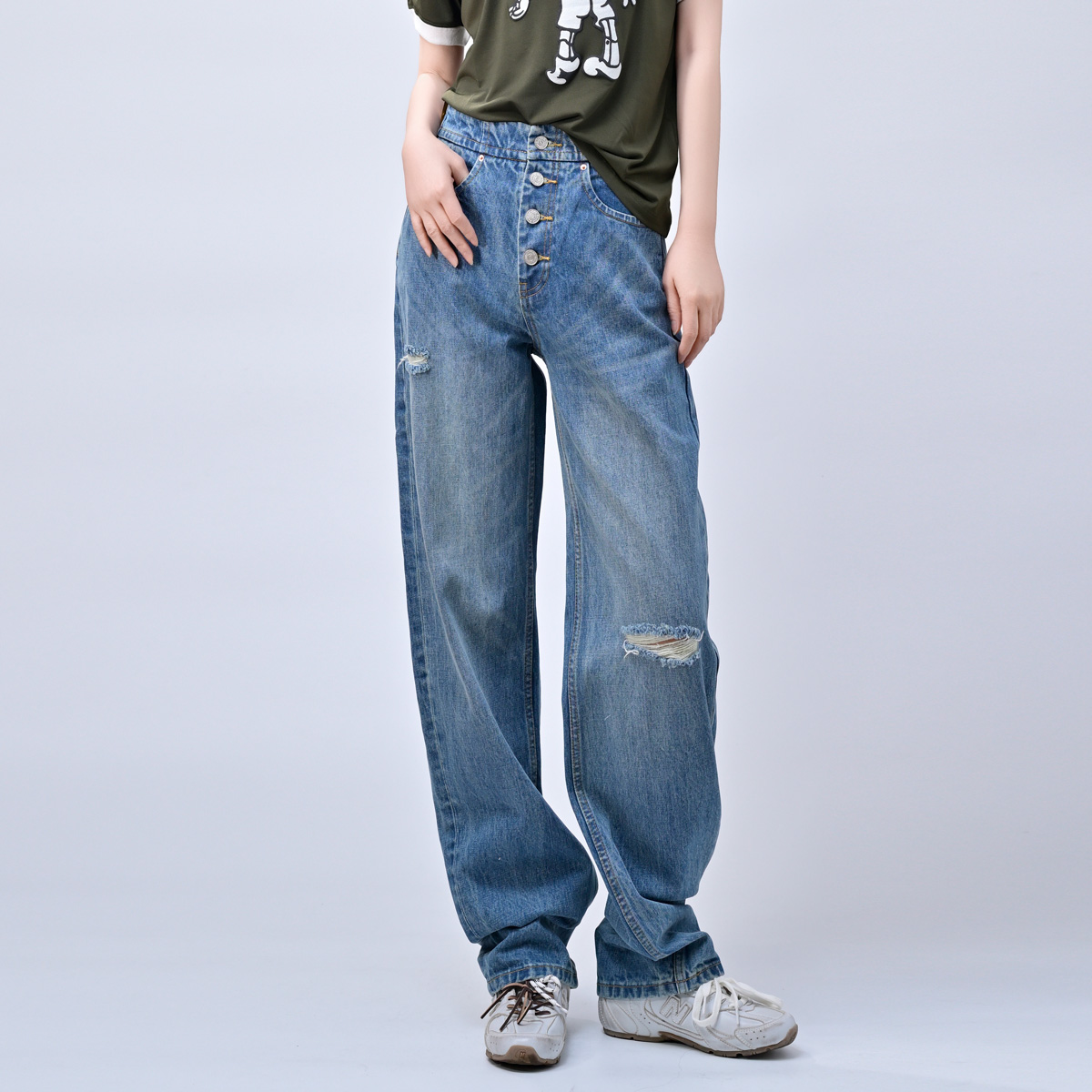 2025新款高腰显瘦排口高级感直筒阔腿弯刀香蕉牛仔裤裤子阔腿裤女