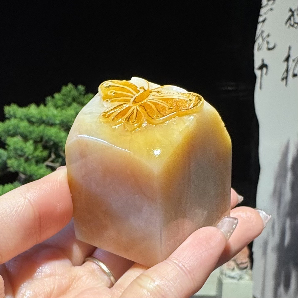 老挝北部黄石/蝴蝶。尺寸4.5-3.5-3.5厘米