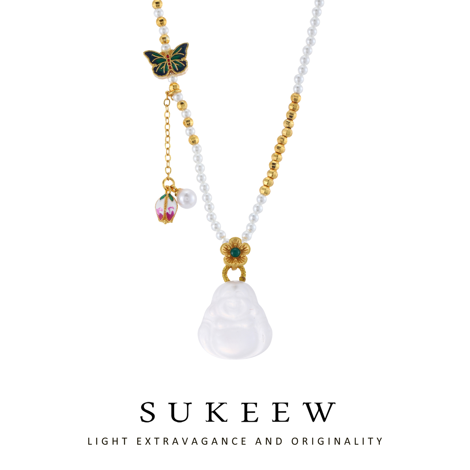 SUKEEW/酥可  新中式优雅串珠佛公吊坠蝴蝶项链226204