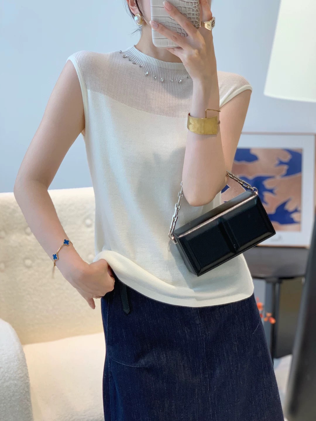 【直播间同价】无袖短款套头薄款毛衣针织欧美风毛针织衫百搭圆领