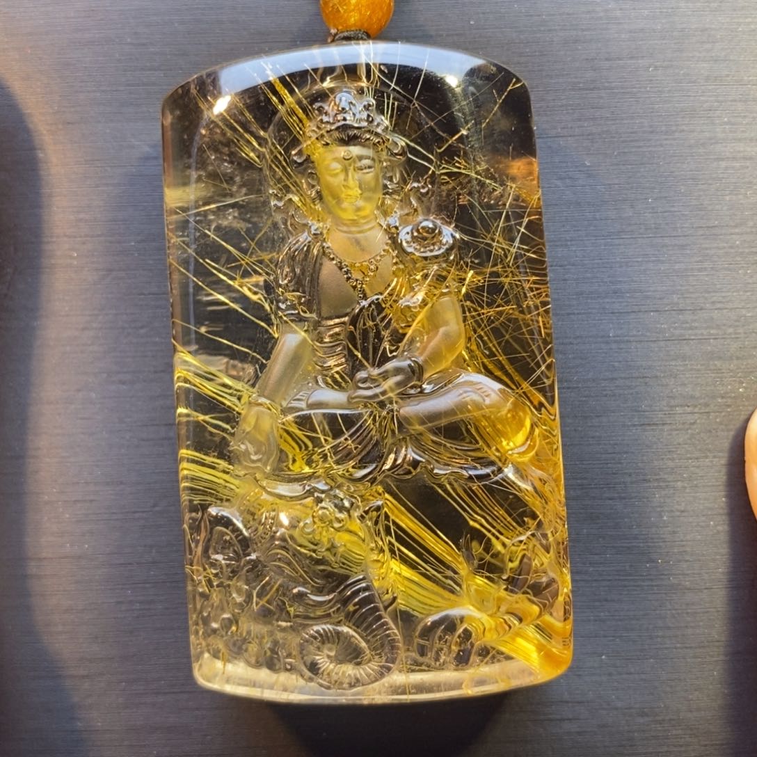 水晶颈饰未镶嵌天然水晶钛晶普贤吊坠