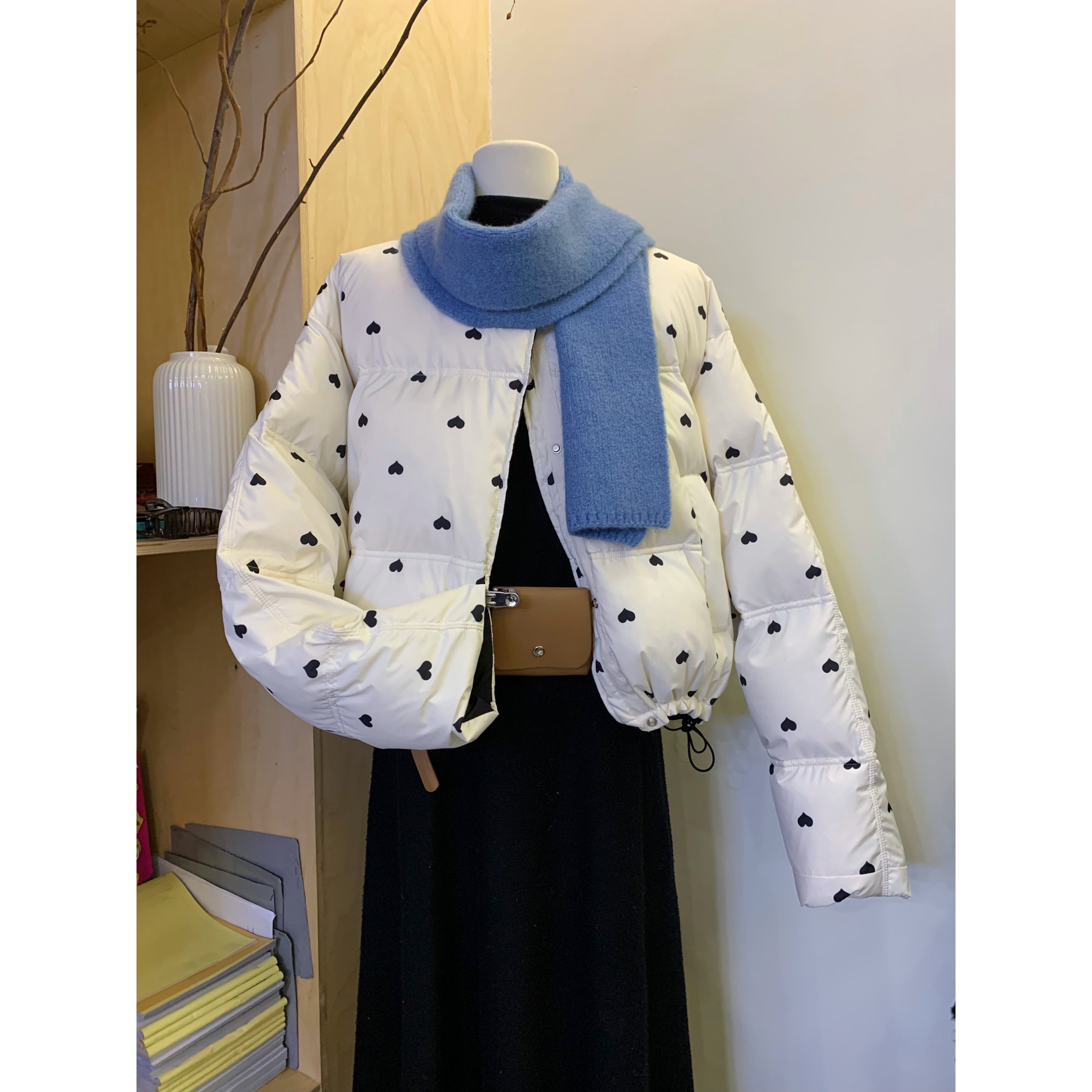 韩版圆领爱心碎花棉服女加厚2025冬季短款波点保暖休闲面包服外套