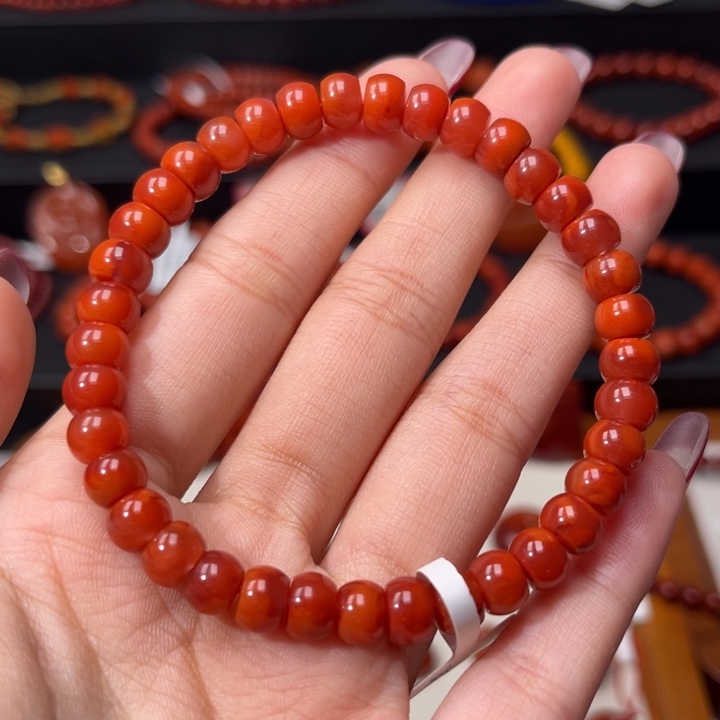 南红玛瑙未镶嵌手链精工直切老型满肉柿子红玫红双色7mm