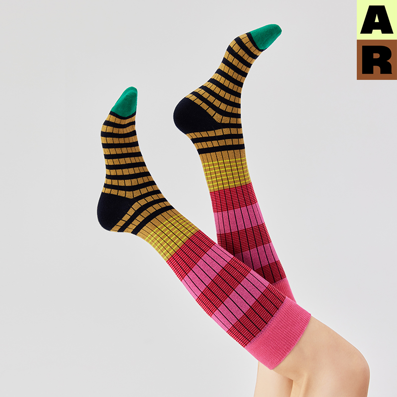 AR 原创基础线撞色显瘦条纹小腿袜 运动袜设计师袜子 