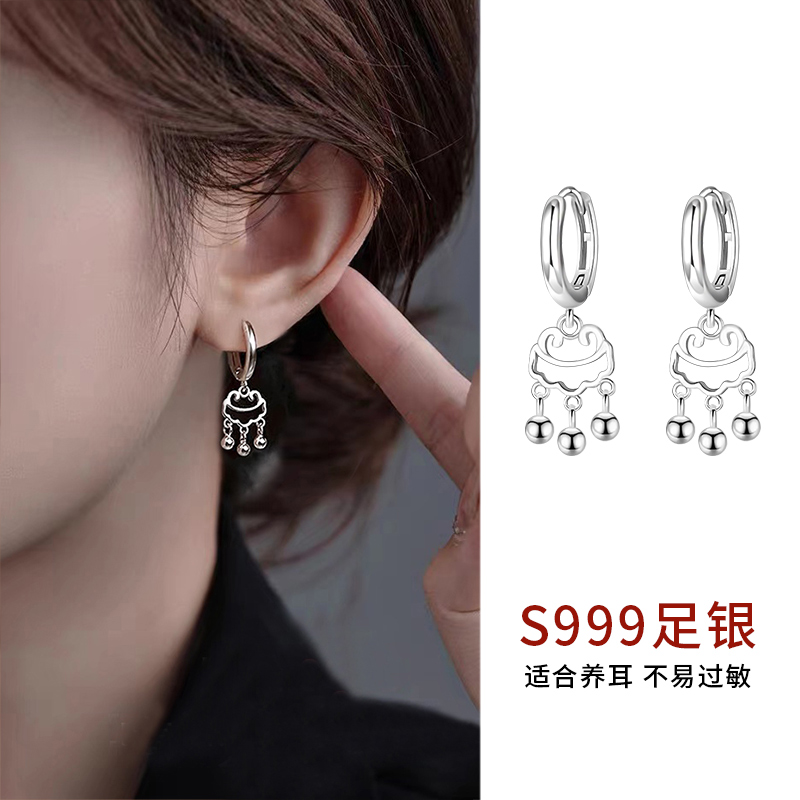 足银耳饰 999纯银平安锁耳扣女2025款高级耳环耳坠轻奢小众银耳饰