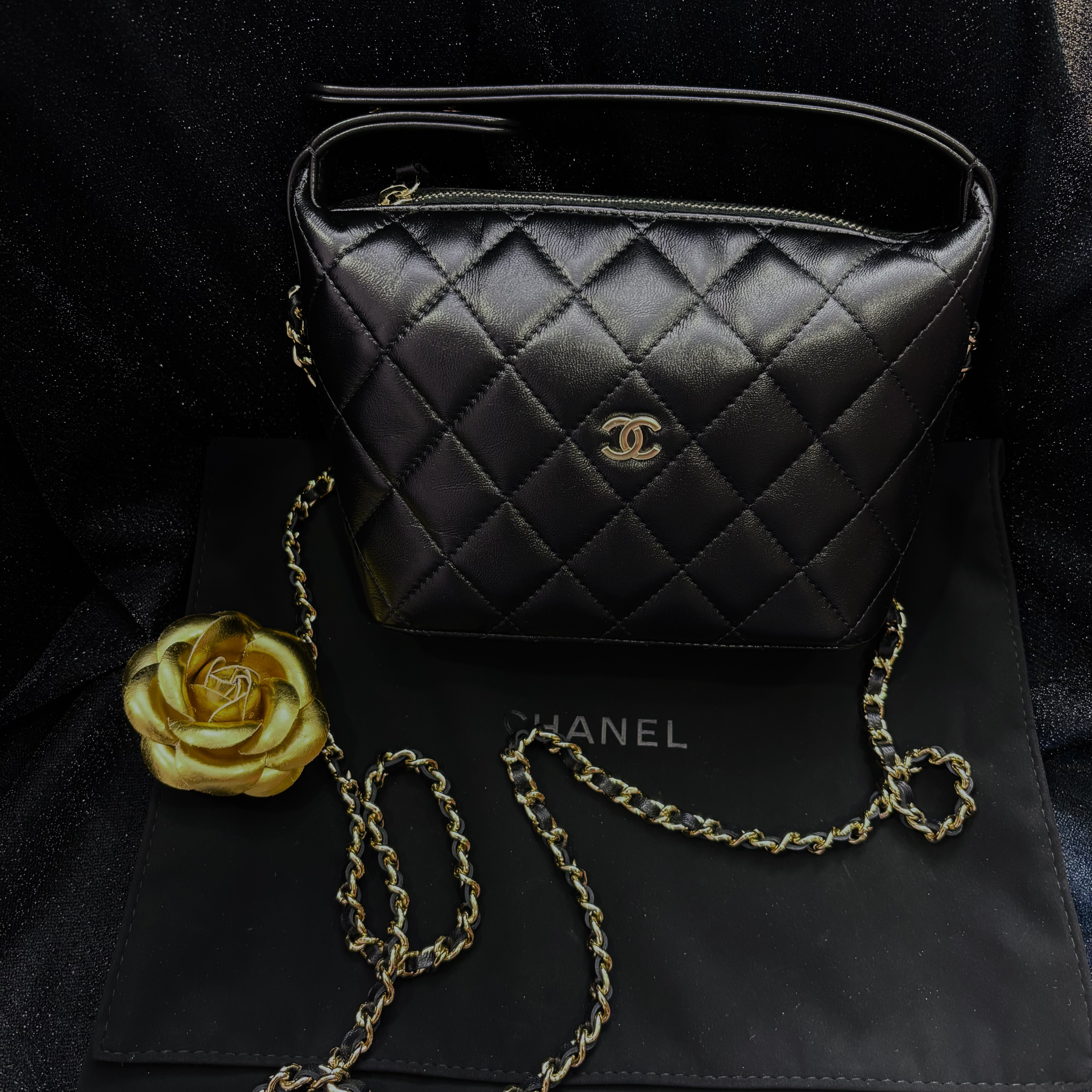 未使用 Chanel/香奈儿 多多奢品/香奈儿25c黑金lp饭盒包斜挎全套