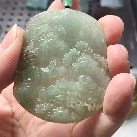 颈饰未镶嵌翡翠缅甸翡翠手工山水牌