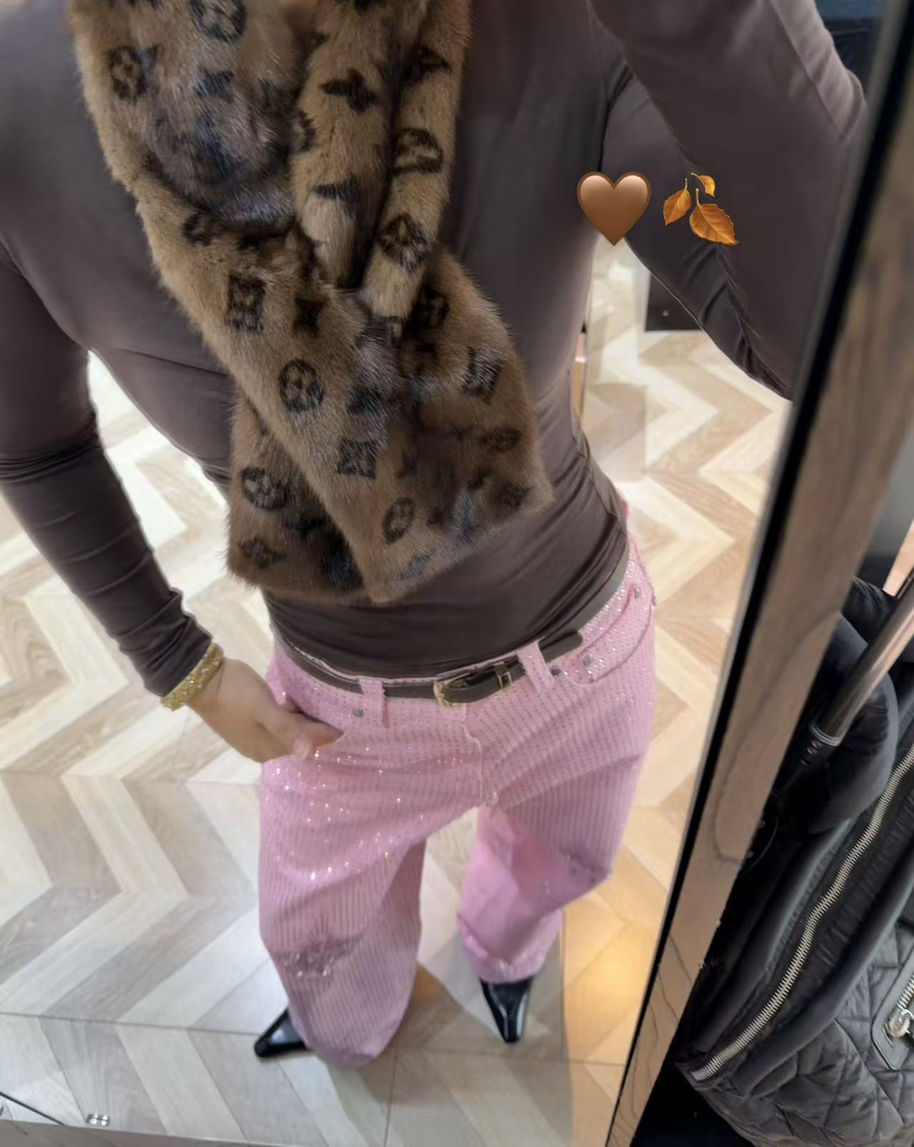 未使用 LouisVuitton/路易威登 棕色老花水貂毛围巾 17606966