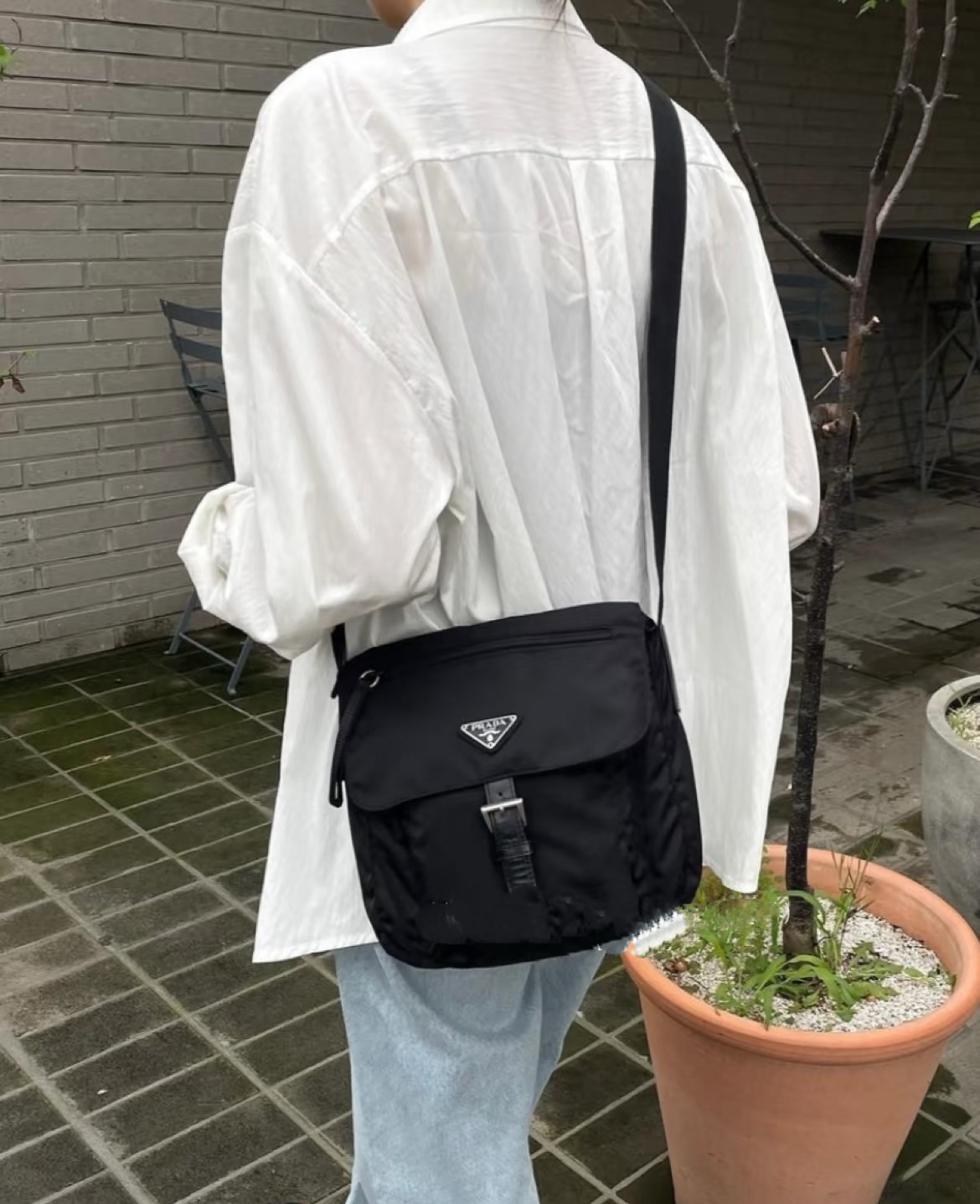 修复品Prada/普拉达  原装Prada黑色降落伞邮差单肩包斜挎包