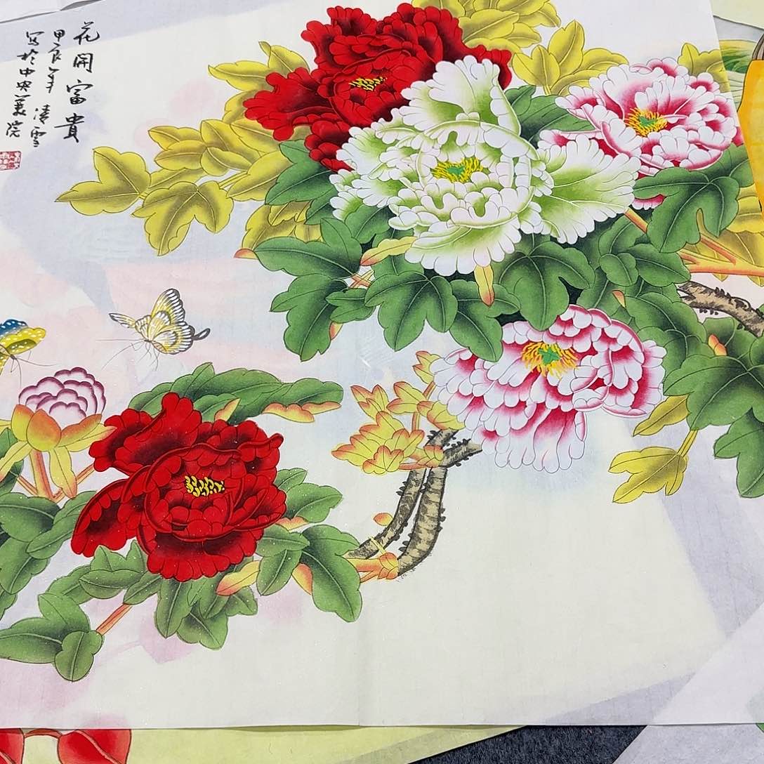 国画杏*村尺寸70X70手绘作品