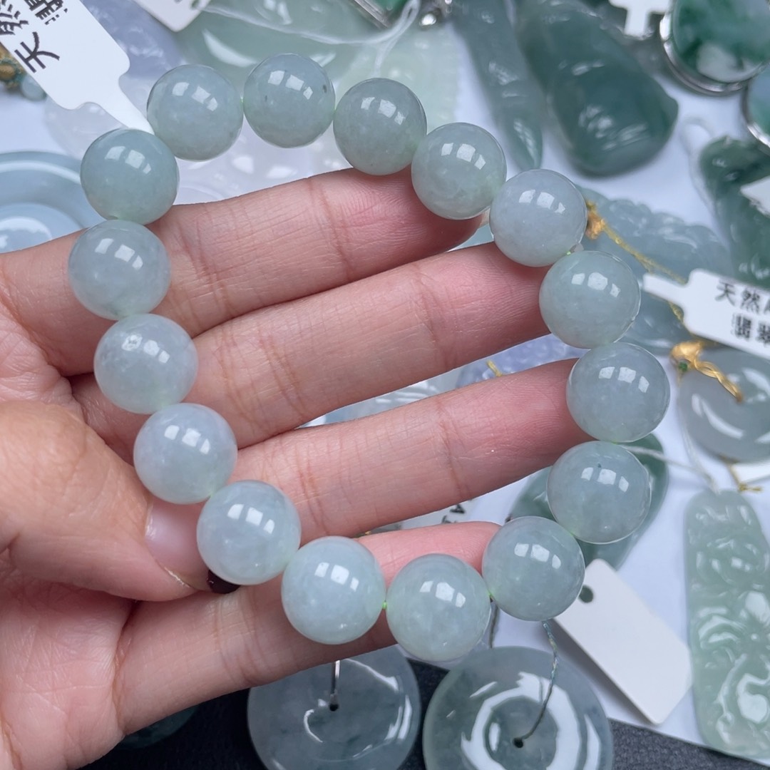 翡翠手链未镶嵌-***_纯天然a货缅甸翡翠包邮12.7mm