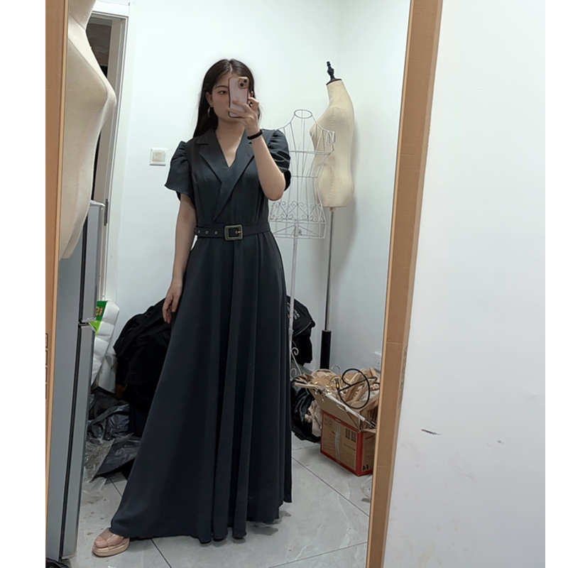 【子焱实拍】西装领收腰显瘦垂坠感长款连衣裙 超长款2斤重沉甸甸