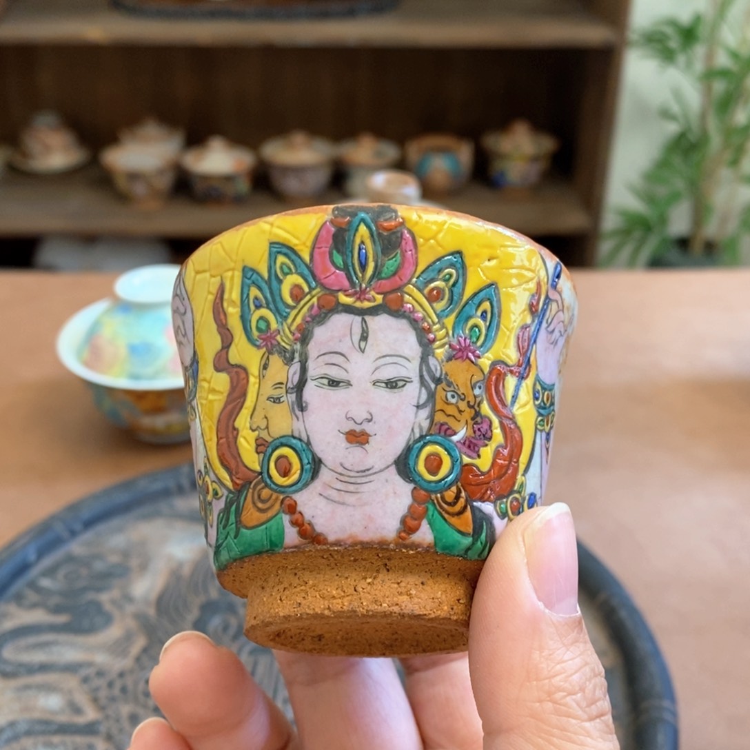 手工手绘摩利支天茶杯