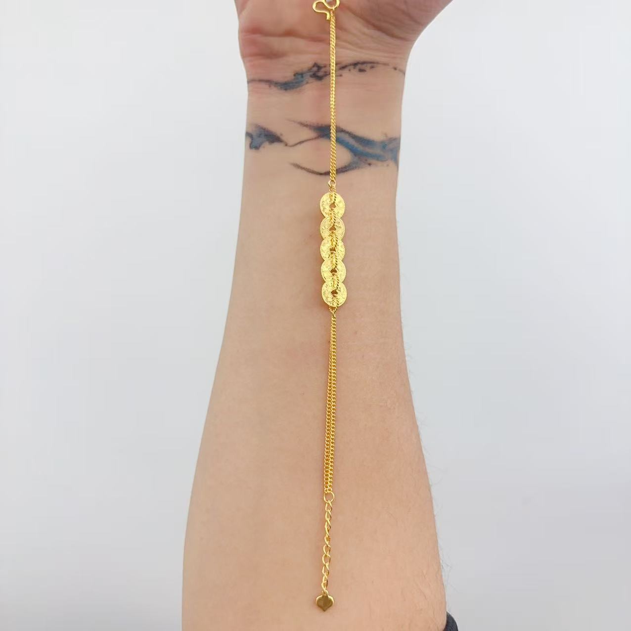 {江江好} 足金999 5G工艺 单品单件 碎冰五帝币手链  7.39g