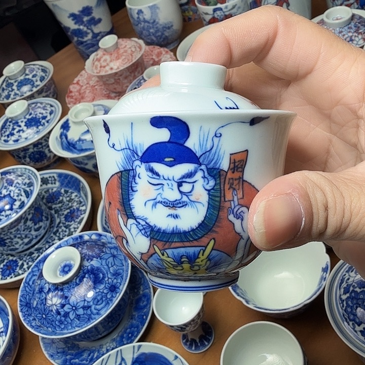 手绘财神二才盖碗福利款