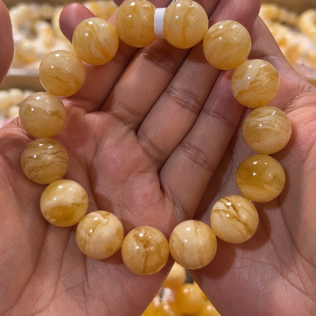 琥珀裸石未镶嵌15mm同料虎皮纹手串