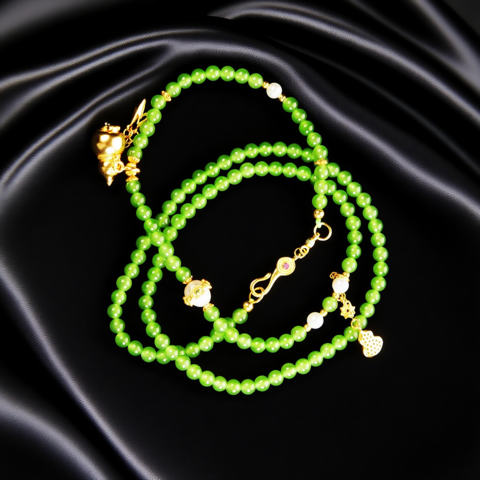 俄碧玉冰阳绿项镀金s925链银镶嵌百搭
