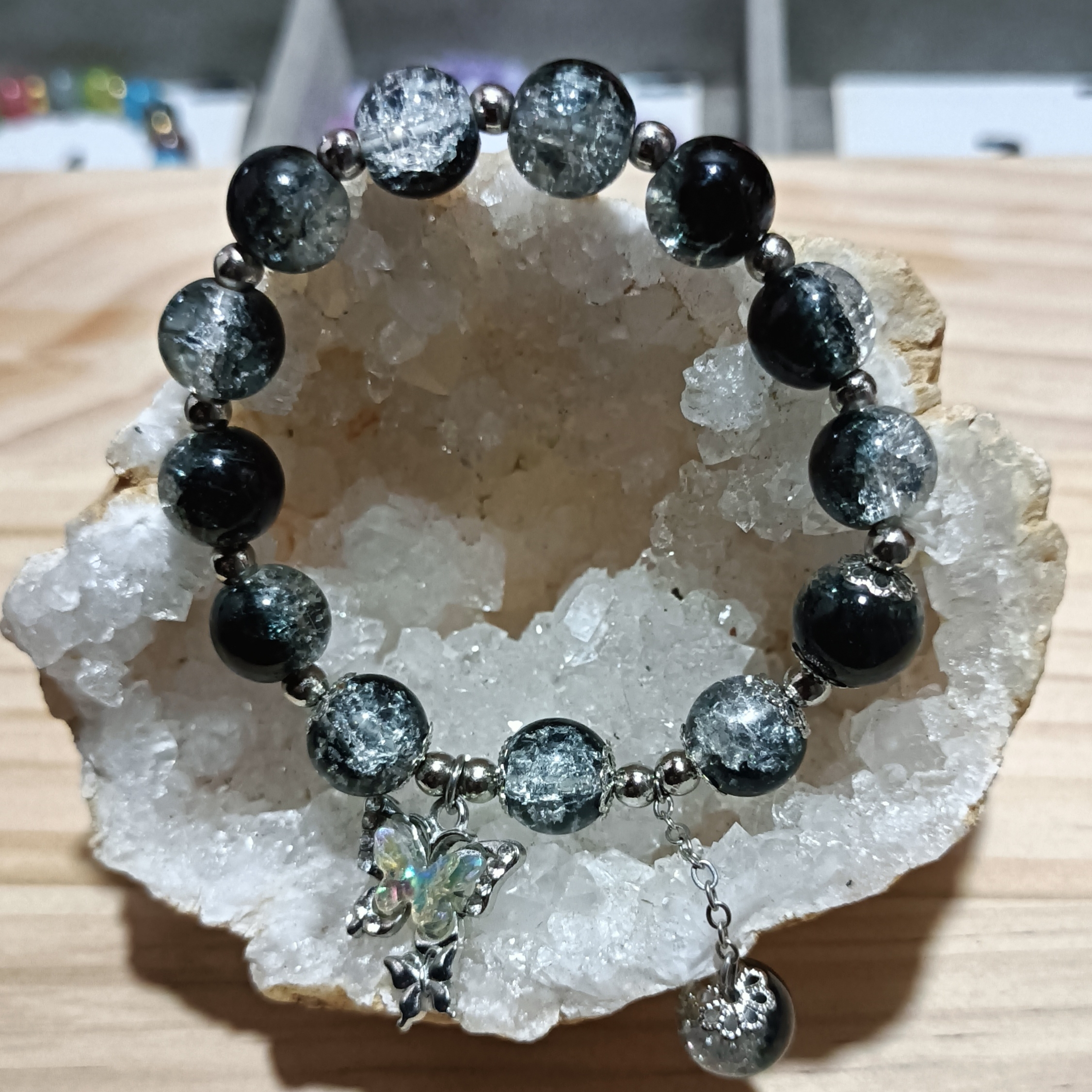 合金琉璃手链 合金 新中式蝴蝶串珠小众设计高级情侣闺蜜手饰