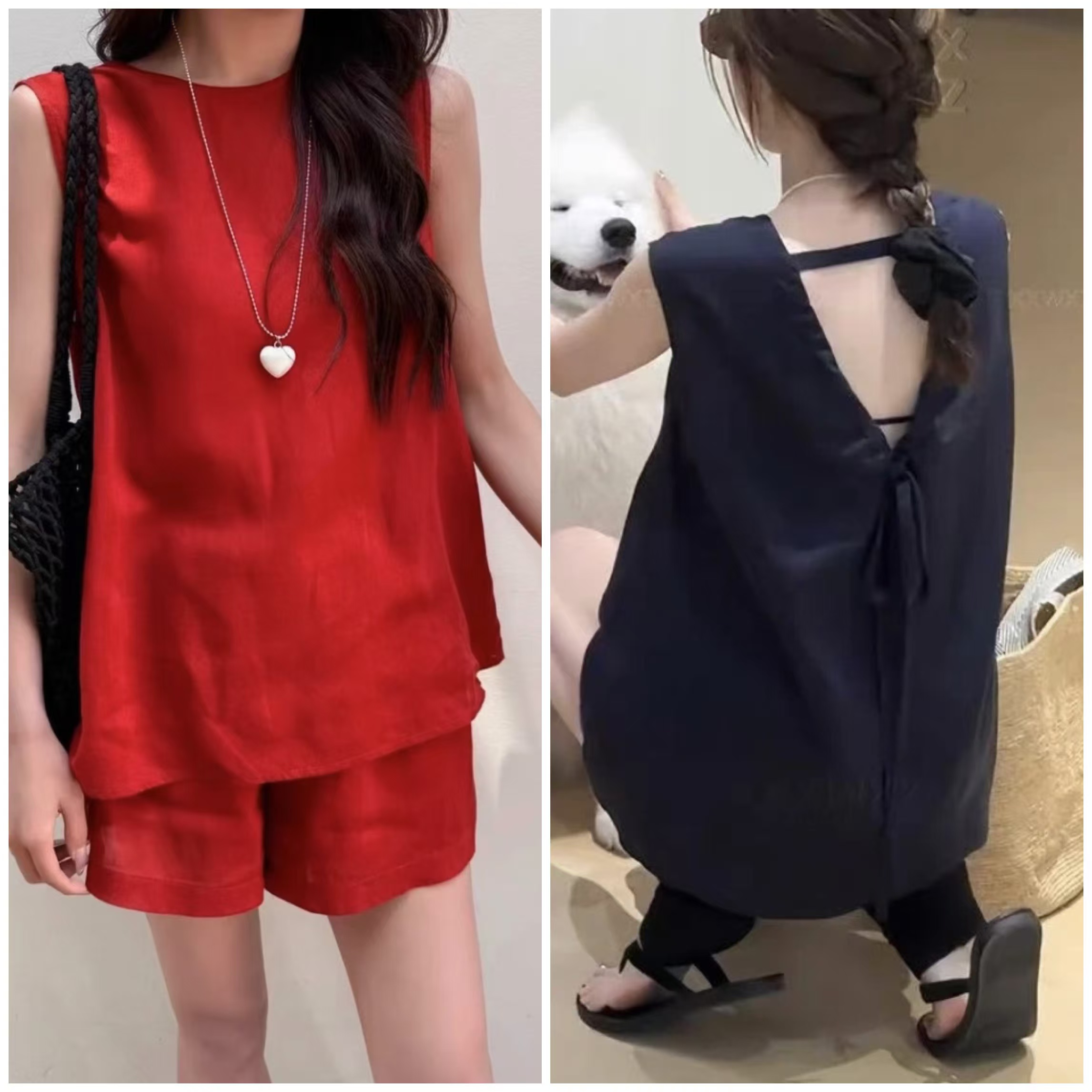 【卡蔻】97169后背绑带上衣+短裤套装（衣长62左右）低温水洗不要浸泡