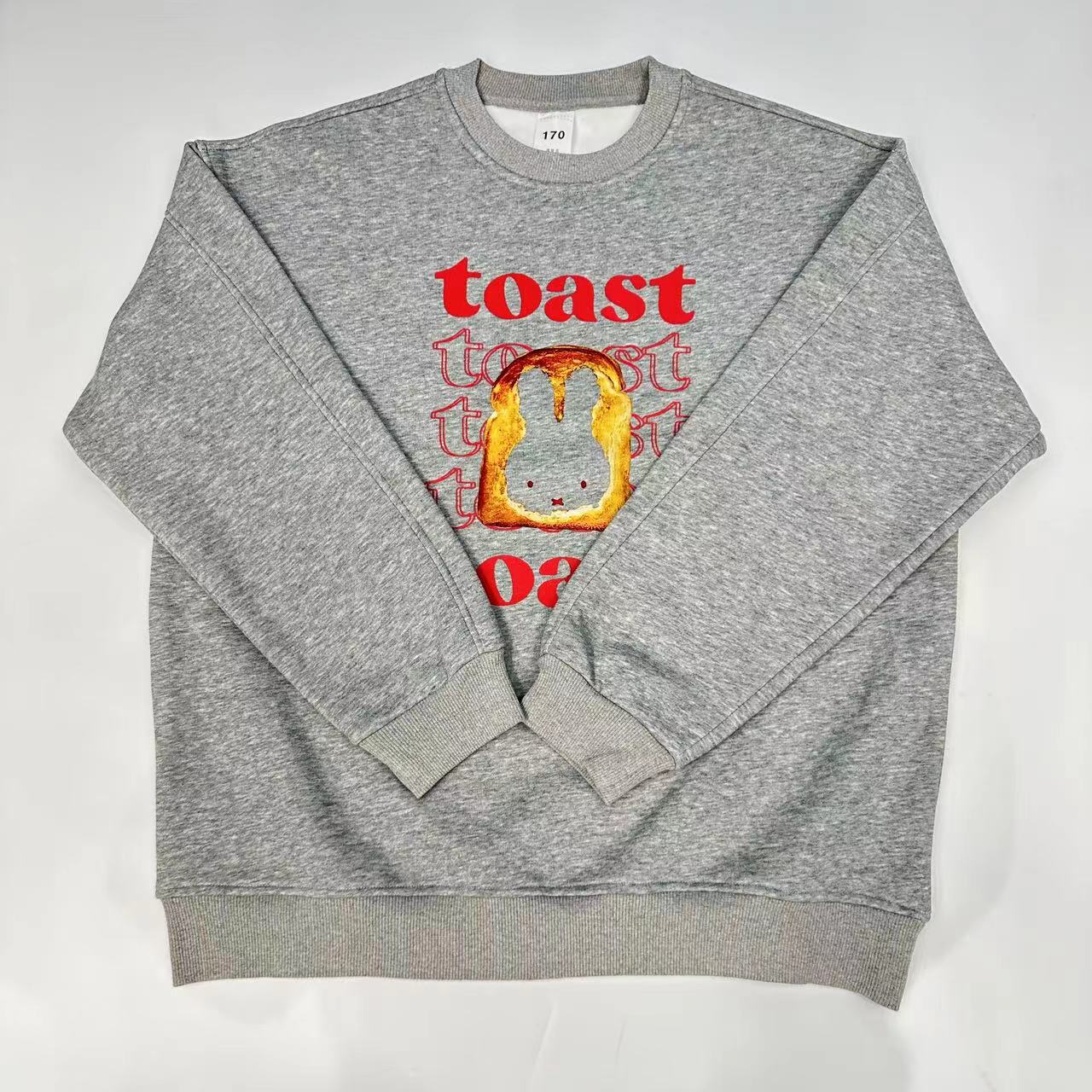 青少年冬款加绒卫衣中大童长袖休闲时尚套头衫圆领面包兔子印花