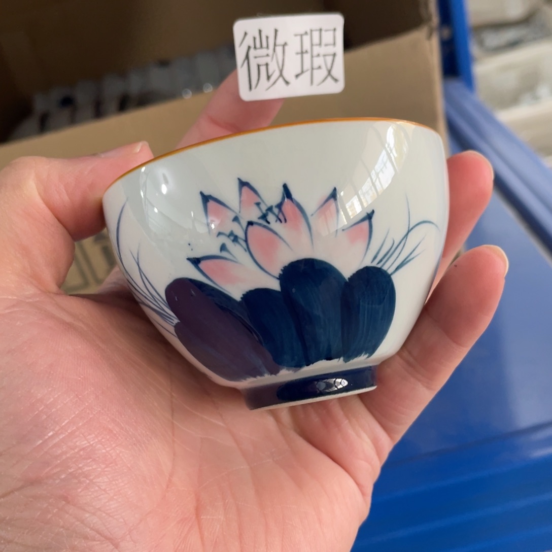 釉下手绘茶具，，大瑕