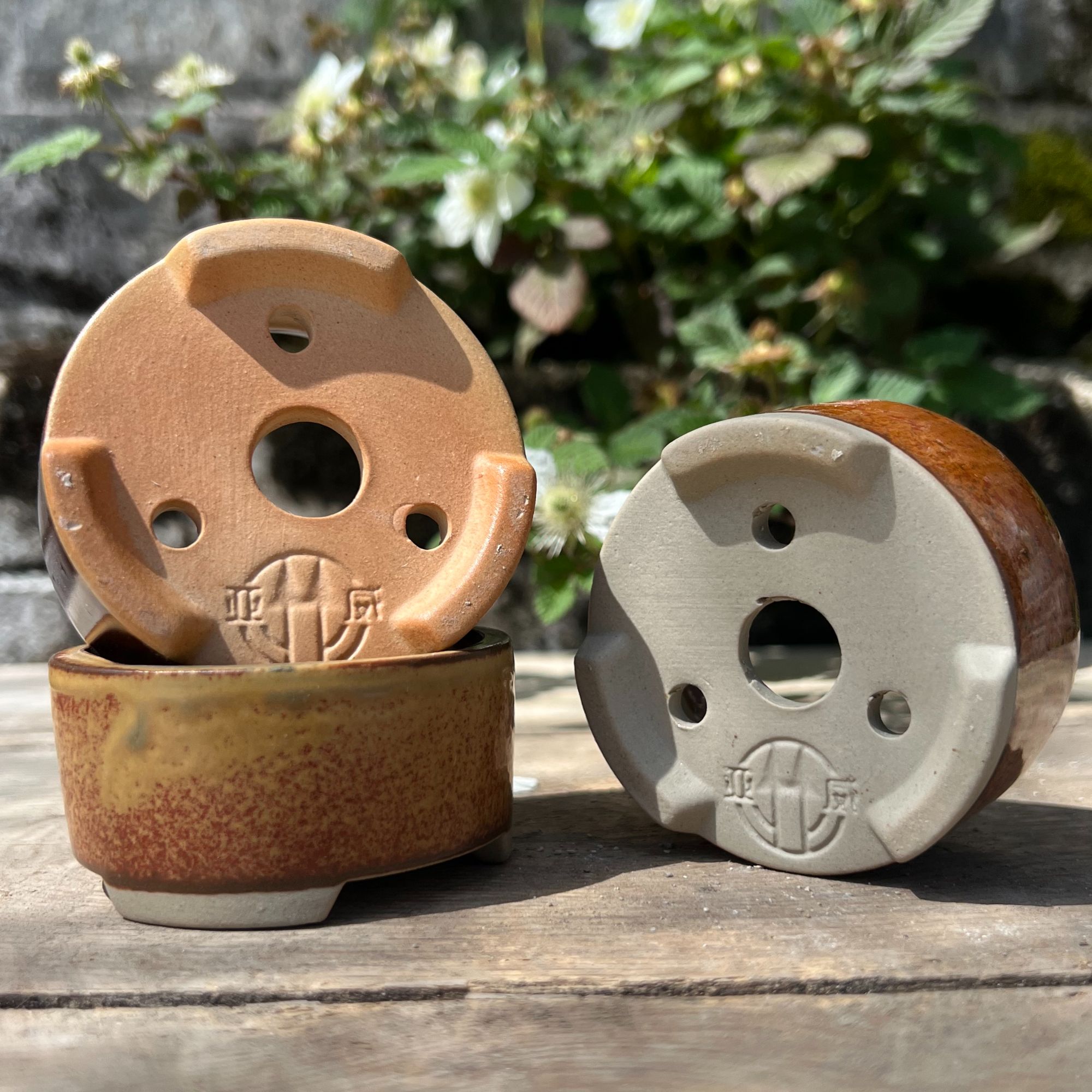 3号微瑕釉盆高温窑变盆景花盆外径6*6*3.5小圆盆-黄橙棕色