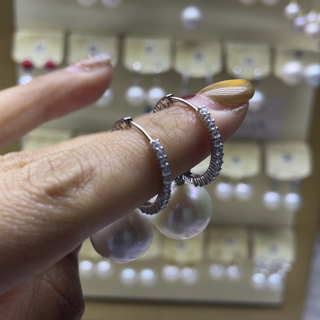 耳饰银S925镶嵌淡水珍珠