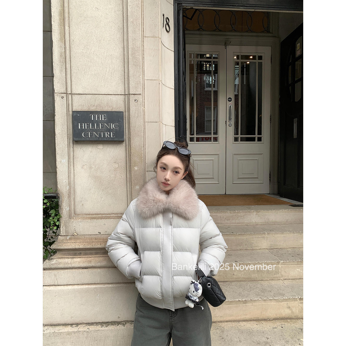 板栗可可Bankelili'软心泡芙'可拆卸毛领保暖90白鸭绒羽绒服女冬