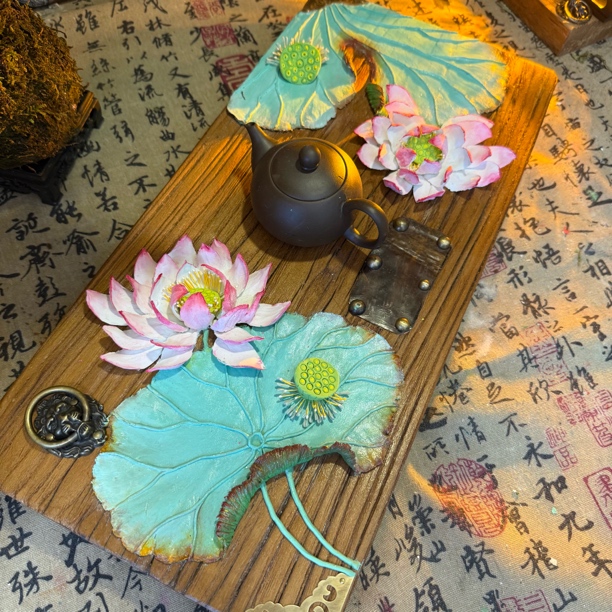 茶台浮雕画禅意荷花尺寸24*50
