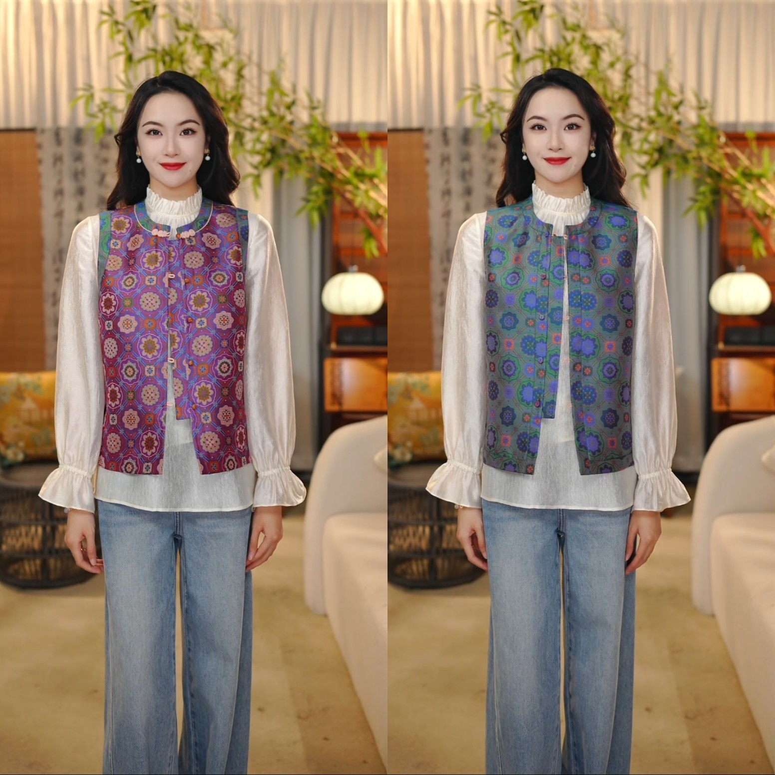 【沫颜】新中式桑蚕丝复古提花时尚百搭中国风气质百搭马甲25213